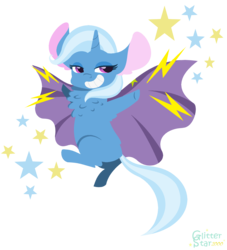 Size: 1412x1552 | Tagged: safe, artist:glitterstar2000, trixie, pony, unicorn, g4, chest fluff, chibi, female, grin, simple background, smiling, solo, stars, transparent background