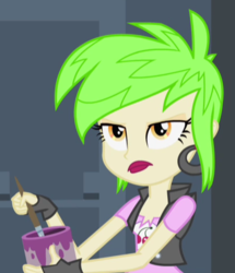 Size: 407x474 | Tagged: safe, screencap, cherry crash, equestria girls, g4, my little pony equestria girls: rainbow rocks, clothes, cropped, ear piercing, earring, female, gloves, jewelry, paintbrush, piercing, solo