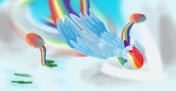 Size: 1920x998 | Tagged: safe, artist:xskytheartist, rainbow dash, pegasus, pony, g4, female, flying, solo