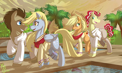 Size: 5250x3150 | Tagged: safe, artist:moostargazer, applejack, derpy hooves, doctor whooves, flim, time turner, earth pony, pegasus, pony, unicorn, g4, absurd resolution, clothes, female, male, ship:doctorderpy, ship:flimjack, shipping, straight