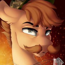 Size: 600x600 | Tagged: safe, artist:silentwulv, oc, oc only, pony, dog tags, facial hair, hat, looking at you, male, military, moustache, solo, stallion