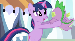 Size: 1739x951 | Tagged: safe, screencap, spike, twilight sparkle, dragon, g4, the crystal empire, crystal empire, spikelove