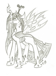 Size: 1332x1813 | Tagged: safe, artist:rossmaniteanzu, queen chrysalis, changeling, changeling queen, g4, female, solo, traditional art
