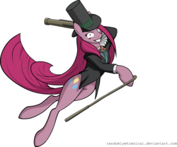 Size: 7178x5966 | Tagged: safe, artist:randomlywhimsical, pinkie pie, g4, absurd resolution, cane, clothes, female, hat, pinkamena diane pie, simple background, solo, top hat, transparent background