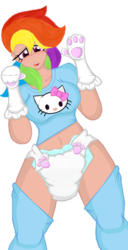 Size: 1540x3001 | Tagged: safe, artist:cuddlelamb, rainbow dash, human, g4, cat paws, diaper, female, hello kitty, humanized, mittens, non-baby in diaper, sanrio, simple background, solo, transparent background