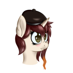 Size: 1000x1000 | Tagged: safe, artist:vulsegardt, pony, unicorn, beret, bust, coco adel, female, hat, mare, ponified, portrait, rwby, simple background, solo, transparent background
