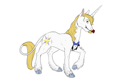 Size: 4500x3000 | Tagged: safe, artist:kroftyfennec, prince blueblood, classical unicorn, pony, unicorn, g4, cloven hooves, flower, high res, horn, leonine tail, male, rose, solo, stallion, unshorn fetlocks