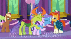 Size: 470x259 | Tagged: safe, screencap, daisy, flower wishes, meadow song, starlight glimmer, sunburst, thorax, trixie, changedling, earth pony, pony, unicorn, celestial advice, g4, animated, cute, female, gif, hug, king thorax, male, mare, nuzzling, smiling, stallion, thorabetes, twilight's castle, watermark