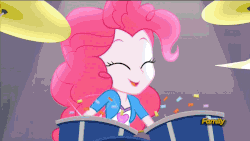 Size: 1920x1080 | Tagged: safe, screencap, pinkie pie, equestria girls, g4, my little pony equestria girls: rainbow rocks, animated, animated screencap, bracelet, confetti, cute, cymbals, discovery family logo, drum kit, drumming, drums, drumsticks, female, gif, hi-hat, jewelry, loop, musical instrument, solo