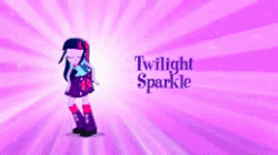 Size: 260x146 | Tagged: safe, fluttershy, twilight sparkle, human, equestria girls, g4, animated, backpack, boots, bowtie, clothes, commercial, eg stomp, equestria girls prototype, gif, hands together, high heel boots, irl, irl human, leg warmers, live action, looking at you, magic of friendship (equestria girls), photo, picture for breezies, raised leg, shoes, skirt, socks, the eg stomp