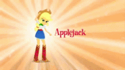 Size: 260x146 | Tagged: safe, applejack, rarity, human, equestria girls, g4, animated, boots, bracelet, clothes, cowboy boots, cowboy hat, denim skirt, gif, glitter, hat, high heel boots, irl, irl human, jewelry, live action, looking at you, music video, photo, skirt, stetson