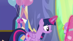 Size: 854x480 | Tagged: safe, screencap, twilight sparkle, alicorn, pony, celestial advice, g4, female, horn, magic, mare, smiling, solo, telekinesis, twilight sparkle (alicorn), twilight's castle, wings