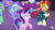 Size: 854x480 | Tagged: safe, screencap, starlight glimmer, sunburst, trixie, changeling, pony, unicorn, celestial advice, g4, my little pony: friendship is magic, cape, clothes, equestrian pink heart of courage, female, glasses, hat, jewelry, male, mare, open mouth, shocked, stallion, twilight's castle