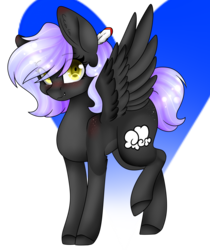 Size: 1341x1599 | Tagged: safe, artist:eclispeluna, artist:ohhoneybee, oc, oc only, oc:cloudy night, pegasus, pony, female, mare, raised leg, solo, spread wings