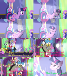 Size: 2724x3072 | Tagged: safe, edit, edited screencap, screencap, discord, twilight sparkle, alicorn, pony, celestial advice, g4, butt, hasbro, high res, meta, microphone, plot, twilight sparkle (alicorn), twilight's castle