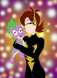 Size: 2169x2959 | Tagged: safe, artist:edcom02, spike, dragon, human, g4, avengers, cheek kiss, crossover, crossover shipping, heart eyes, high res, interspecies, janet van dyne, kissing, marvel, marvel comics, ship:spikewasp, shipping, wasp (marvel), wingding eyes
