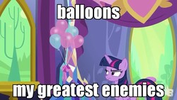 Size: 854x480 | Tagged: safe, edit, edited screencap, screencap, twilight sparkle, alicorn, pony, celestial advice, g4, balloon, caption, female, horn, image macro, meme, solo, text, twilight sparkle (alicorn), wings