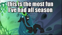 Size: 1024x576 | Tagged: safe, edit, edited screencap, screencap, queen chrysalis, changeling, changeling queen, g4, evil smile, female, fourth wall, glowing eyes, grin, image macro, majestic, meme, power rangers, power rangers ninja storm, rearing, smiling, solo