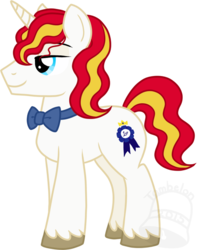 Size: 552x700 | Tagged: safe, artist:tambelon, oc, oc only, oc:blue ribbon, pony, unicorn, male, next generation, offspring, parent:prince blueblood, parent:sunset shimmer, parents:sunblood, solo, stallion, watermark