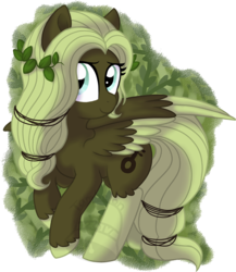 Size: 780x900 | Tagged: safe, artist:tambelon, oc, oc only, oc:ickle muse, pegasus, pony, commission, female, leaf, mare, raised hoof, simple background, solo, transparent background, watermark