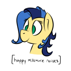 Size: 800x800 | Tagged: safe, artist:certificate, artist:glimglam, oc, oc only, oc:milky way, earth pony, pony, bust, cute, descriptive noise, freckles, horse noises, meme, simple background, smiling, solo, white background