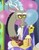 Size: 145x187 | Tagged: safe, screencap, discord, pony, celestial advice, g4, balloon, clothes, food, hat, jewelry, male, medal, picture for breezies, popcorn, solo, trixie's hat