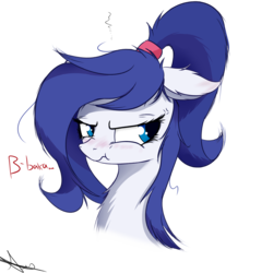 Size: 4096x4096 | Tagged: safe, artist:aurelleah, oc, oc only, oc:rescue pony, pegasus, pony, :t, absurd resolution, angry, aurelleah is trying to murder us, baka, blushing, bust, cute, frown, messy mane, ponytail, scrunchy face, simple background, solo, transparent background, tsundere
