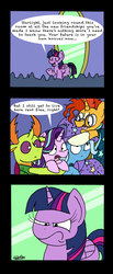 Size: 1413x3414 | Tagged: safe, artist:bobthedalek, starlight glimmer, sunburst, thorax, trixie, twilight sparkle, alicorn, changedling, changeling, pony, unicorn, celestial advice, g4, comic, cropped, dialogue, freeloader, hilarious in hindsight, inconvenient, inconvenient starlight, inconvenient trixie, king thorax, skewed priorities, that was fast, twilight sparkle (alicorn), twilight sparkle is not amused, twilight's castle, unamused
