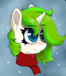 Size: 2000x2300 | Tagged: safe, artist:vulsegardt, oc, oc only, oc:vinyl mix, pony, unicorn, bust, clothes, female, high res, mare, portrait, scarf, solo