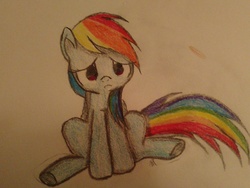 Size: 1440x1080 | Tagged: safe, artist:silversthreads, rainbow dash, g4, daily sketch, female, sad, sketch, solo, traditional art
