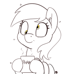 Size: 1280x1341 | Tagged: safe, artist:pabbley, derpy hooves, pony, g4, coffee, female, partial color, shaking, simple background, solo, this will end in tears, white background, wide eyes, xk-class end-of-the-world scenario