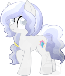 Size: 599x700 | Tagged: safe, artist:tambelon, oc, oc only, oc:moonstone glow, crystal pony, pony, blind, female, filly, next generation, offspring, parent:king sombra, parent:oc:opalescent pearl, parents:canon x oc, solo, watermark