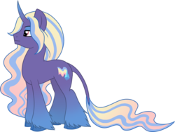 Size: 800x601 | Tagged: safe, artist:tambelon, oc, oc only, oc:northern lights, classical unicorn, original species, pony, unicorn, cloven hooves, concave belly, female, glacier unicorn, horn, leonine tail, mare, solo, unshorn fetlocks