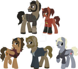 Size: 900x800 | Tagged: safe, artist:tambelon, pegasus, pony, unicorn, ellie, female, filly, joel, male, mare, ponified, stallion, the last of us, watermark