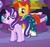 Size: 362x337 | Tagged: safe, screencap, starlight glimmer, sunburst, pony, unicorn, celestial advice, g4, my little pony: friendship is magic, butt, cape, clothes, duo, equestrian pink heart of courage, female, glasses, horn, male, mare, plot, smiling, stallion, twilight's castle