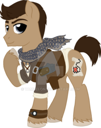 Size: 600x761 | Tagged: safe, artist:tambelon, earth pony, pony, crossover, male, nathan drake, ponified, solo, stallion, uncharted, watermark