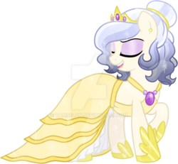 Size: 800x740 | Tagged: safe, artist:tambelon, oc, oc only, oc:opalescent pearl, crystal pony, pony, clothes, dress, female, jewelry, mare, solo, tiara, watermark
