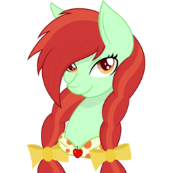 Size: 7000x7000 | Tagged: safe, artist:aurorawhite, artist:besttubahorse, candy apples, g4, absurd resolution, apple family member, bow, bust, female, pigtails, portrait, simple background, solo, transparent background, vector, vector trace