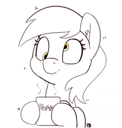Size: 1280x1341 | Tagged: safe, artist:pabbley, derpy hooves, pegasus, pony, g4, 30 minute art challenge, coffee, coffee mug, female, mare, mug, partial color, simple background, solo, white background