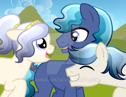 Size: 600x464 | Tagged: safe, artist:tambelon, oc, oc only, oc:opalescent pearl, oc:smoky quartz, oc:star sapphire, crystal pony, pony, brother and sister, brothers, female, male, mare, siblings, stallion, watermark