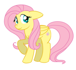 Size: 1024x952 | Tagged: safe, artist:zenikinder, fluttershy, g4, female, floppy ears, folded wings, looking at you, looking sideways, raised hoof, simple background, smiling, solo, white background