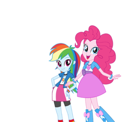 Size: 510x500 | Tagged: safe, pinkie pie, rainbow dash, equestria girls, g4, official, boots, bracelet, clothes, compression shorts, cute, error, jewelry, looking at you, simple background, skirt, socks, transparent background, vector, wristband