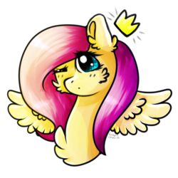 Size: 894x894 | Tagged: safe, artist:twinkepaint, fluttershy, g4, crown, female, jewelry, one eye closed, regalia, simple background, solo, spread wings, transparent background