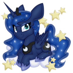 Size: 4000x4000 | Tagged: safe, artist:partypievt, princess luna, alicorn, pony, g4, absurd resolution, clothes, cloud, crown, cute, female, heart eyes, horseshoes, jewelry, looking at you, lunabetes, lying down, peytral, prone, redraw, regalia, shoes, simple background, solo, sparkles, stars, tiara, transparent background, wingding eyes
