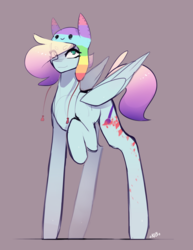 Size: 2162x2798 | Tagged: safe, artist:novabytes, oc, oc only, oc:pb, pegasus, pony, female, hat, high res, long legs, looking at you, mare, ponysona, raised hoof, simple background, smiling, solo