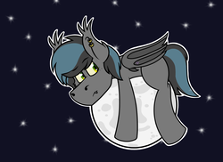 Size: 2000x1455 | Tagged: safe, artist:koonzypony, oc, oc only, oc:notde, bat pony, pony, cute, ear piercing, moon, piercing, solo, tangible heavenly object