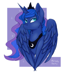 Size: 1442x1633 | Tagged: safe, artist:php54, artist:wallvie, princess luna, g4, chest fluff, collaboration, ear fluff, female, fluffy, frown, solo, spread wings