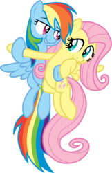 Size: 1000x1541 | Tagged: safe, artist:storfulsten, fluttershy, rainbow dash, g4, female, flying, hug, lesbian, ship:flutterdash, shipping, simple background, smiling, transparent background