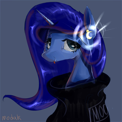 Size: 3000x3000 | Tagged: safe, artist:modak, princess luna, g4, ear piercing, earring, female, high res, jewelry, looking at you, piercing, solo, tongue out