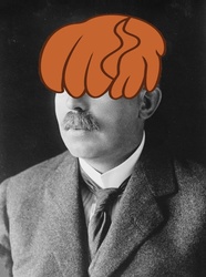 Size: 763x1024 | Tagged: safe, artist:ushiki, edit, prince rutherford, human, g4, 1000 hours in gimp, barely pony related, ernest rutherford, irl, photo, pun, solo, visual pun